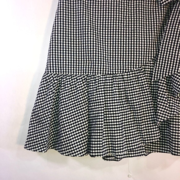 1901 Black & White Fall Gingham Ruffle Wrap Mini Skirt Size 4 - Picture 5 of 15